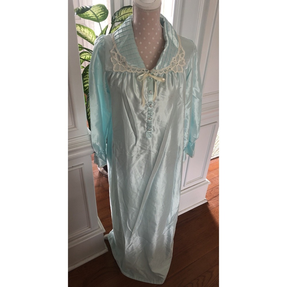 Vtg Ilise Stevens Gown Blue Lace Satin Flannel Lined Granny Cottagecore Women S